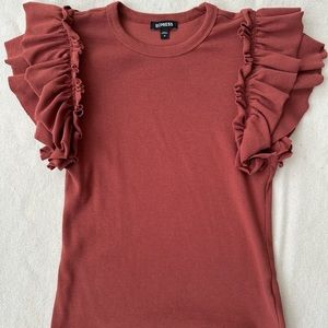 Express Ribbed Ruffle Terracotta Tee Size M